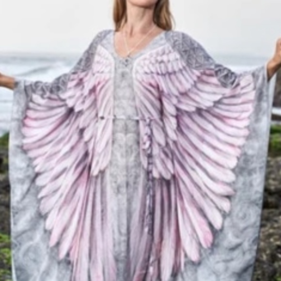 Bohemian Feather Wings Geo Print Kimono Beach Cover up - Picture 5 of 13